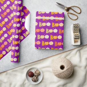Papel De Presente Bonito Halloween Spooky Boo Pumpkin Roxo