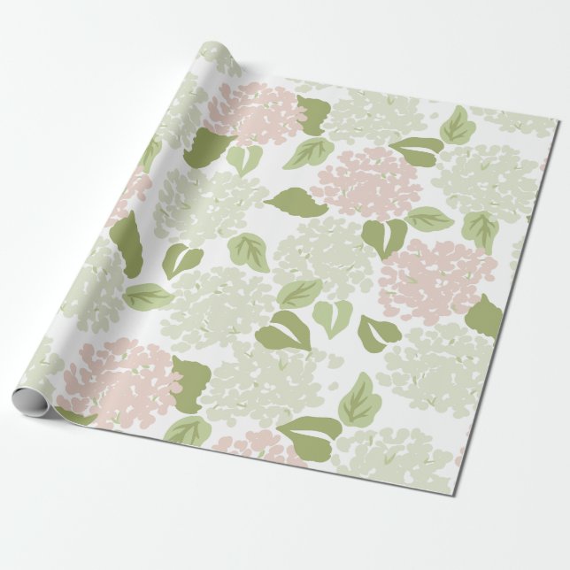 Papel De Presente Bonito hydrangea floral preppy clássico (Desenrolado)