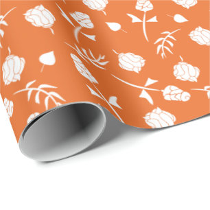 Papel De Presente Bonito Laranja Rosas Brancas Rosebud Impressão Flo