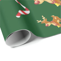 Bonito Natal Rudolph Candy Cane Padrão Verde