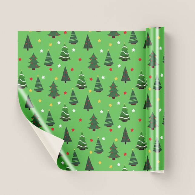 Papel De Presente Bonito Natal Verde Padrão (Pretty Green Christmas Trees Pattern Christmas Wrapping Paper)