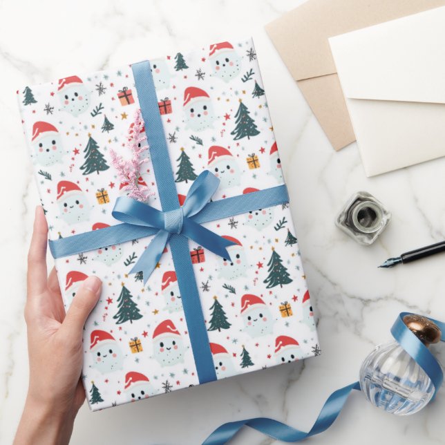 Papel De Presente Bonito Neve I Árvore de Natal Branco (Presentear)