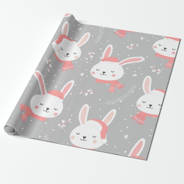 Papel De Presente Bonito padrão de coelhinho de Natal (Desenrolado)