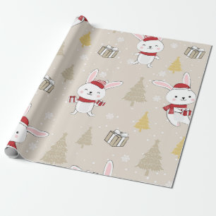 Papel De Presente Bonito padrão de coelhinho de Natal