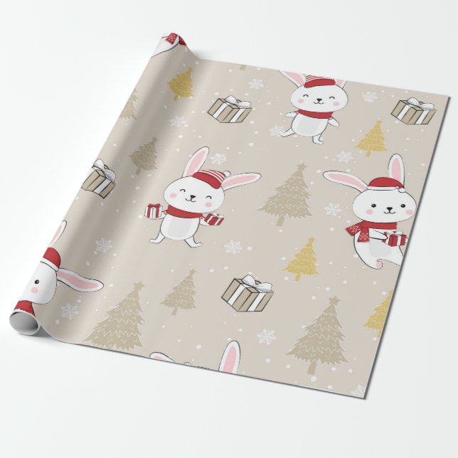 Papel De Presente Bonito padrão de coelhinho de Natal (Desenrolado)