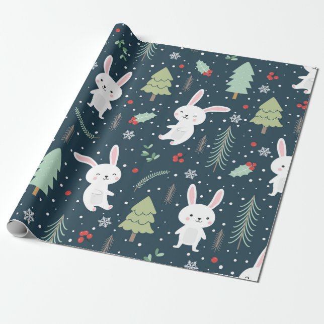 Papel De Presente Bonito padrão de coelhinho de Natal (Desenrolado)
