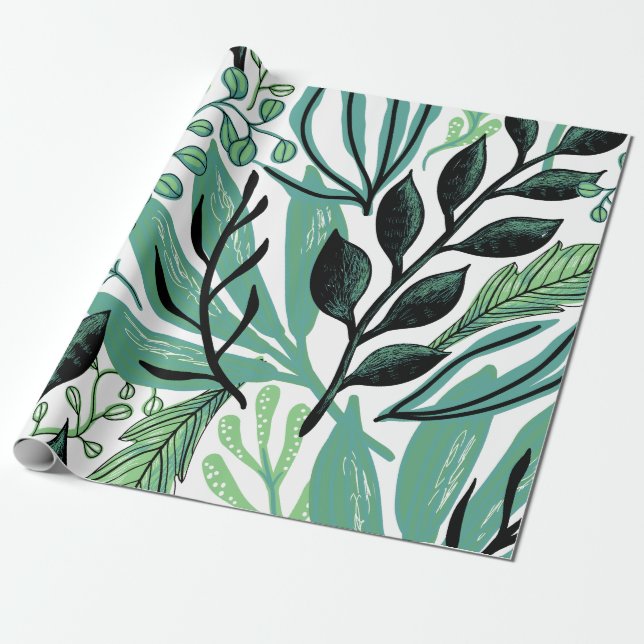 Papel De Presente Bonito padrão verde natural (Desenrolado)