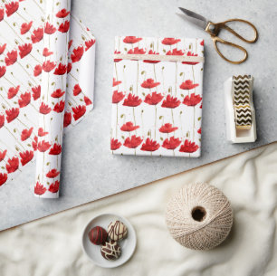 Papel De Presente Bonito Papoila Vermelha Floral
