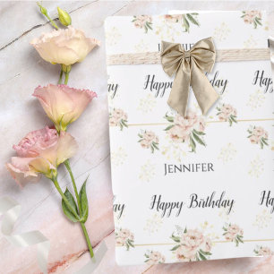 Papel De Presente Bonito Pink Peony Happy Birthday Wrappaper