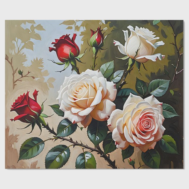 Papel De Presente Bonito pintura de branco rosa e rosa vermelha (Aberto)