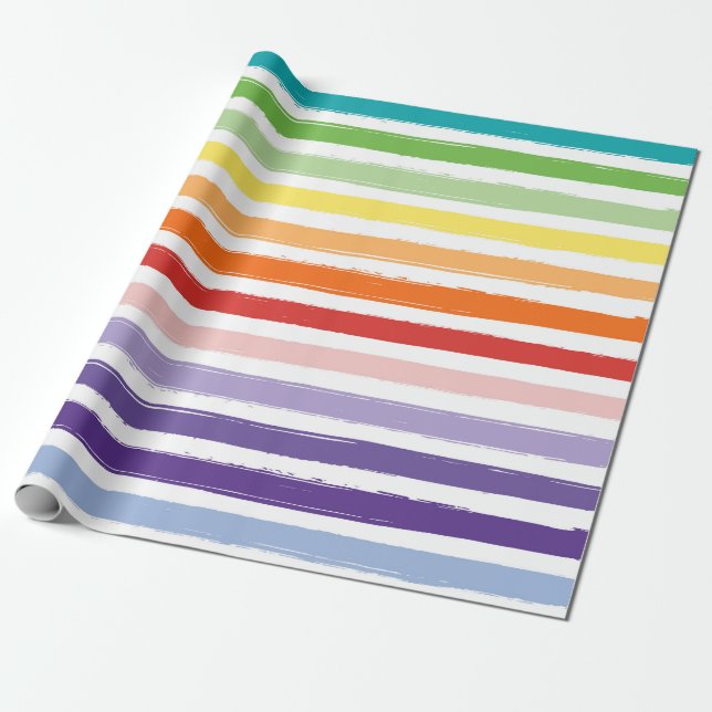 Papel De Presente Bonito Rainbow Stripe Patterno Aniversário (Desenrolado)