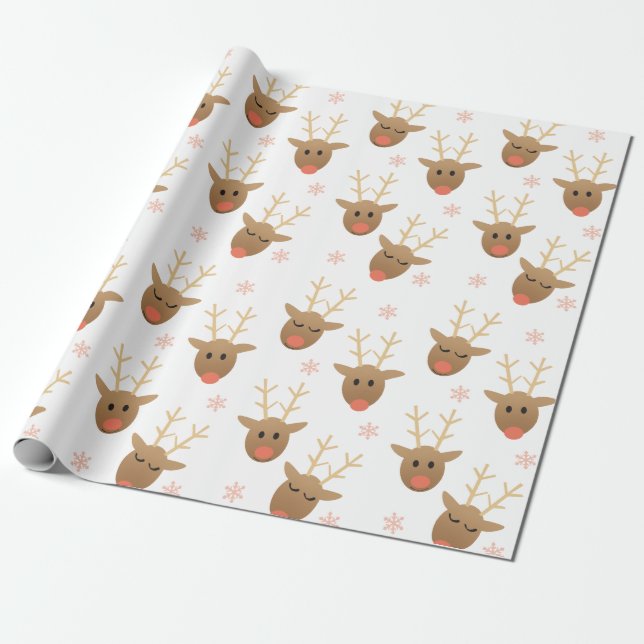 Papel De Presente Bonito Reindeer Padrão Flocos de Neve Laranja Cast (Desenrolado)