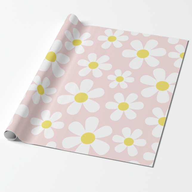 Papel De Presente Bonito Rosa Daisy (Desenrolado)