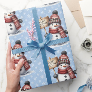 Papel De Presente Bonito Snowman Feliz Natal Flocos de Neve Rolha de