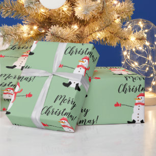 Papel De Presente Bonito Snowman no Sage Green Felry Natal