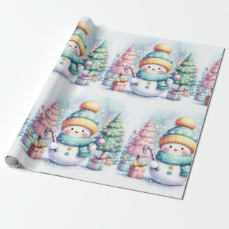 Papel De Presente Bonito Snowman Pastel Natal Grande Escala
