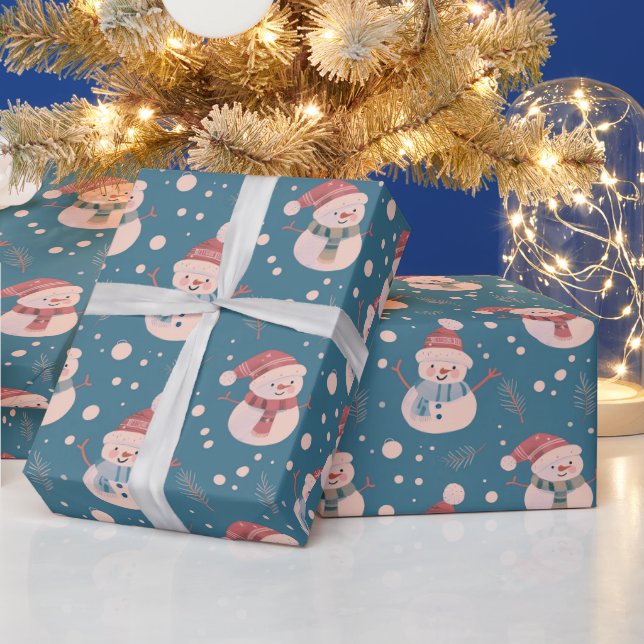 Papel De Presente Bonito Snowmen Verde Neve Azul Natal (Feriados)