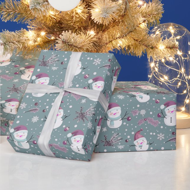 Papel De Presente Bonito Snowmen Verde Neve Natal Verde (Feriados)