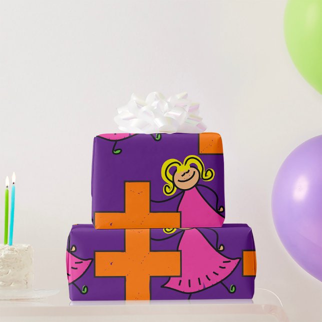 Papel De Presente Bonito Stick Figura Girl with Plus Sign (Criador carregado)