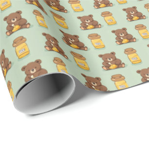 Papel De Presente Bonito Urso Bebê Comendo Mel Presente Papel Molhad