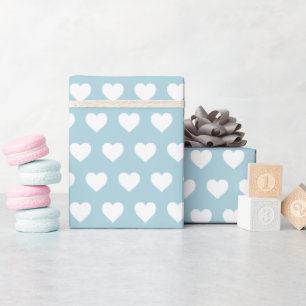 Papel De Presente Bonito White Hearts - Padrão Blue Wrappaper