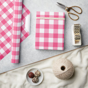 Papel De Presente Bonito Xadrez Rosa E Búfalo Branco