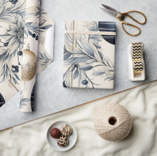 Papel De Presente Bonitos Balas Florais de Natal Azul