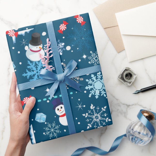Papel De Presente Bonitos Snowmen e Snowflakes Natal (Presentear)