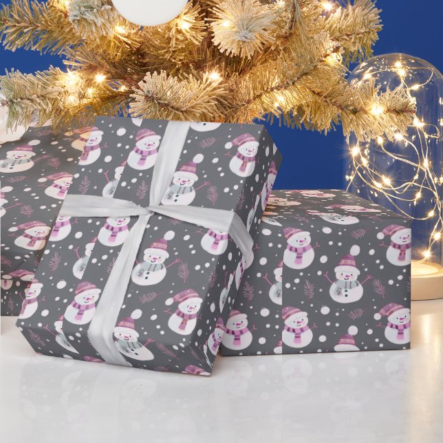 Papel De Presente Bonitos Snowmen Greenerescência Cinza Natal (Feriados)
