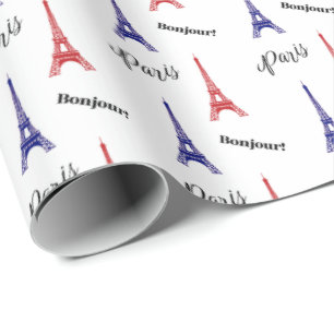 Papel De Presente Bonjour Red Blue Paris Eiffel Tower Wrap