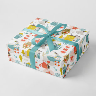 Papel De Presente Bons animais náuticos engraçados. Padrão das crian