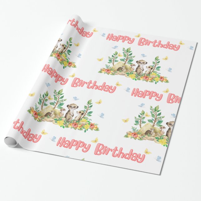Papel De Presente Bons Meerkats Crianças Animais Felizes Feliz Anive (Desenrolado)