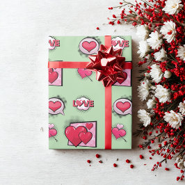 Papel De Presente Bons presentes de coração verde estilo gibi