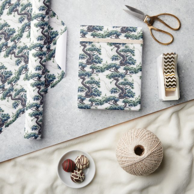 Papel De Presente Bonsai azul e verde - (Artesanato)