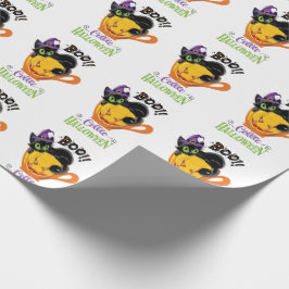 Papel De Presente Boo Black Cat, Assustador Pumpkin Café Halloween