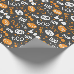 Papel De Presente Boo Halloween Handlettering em preto