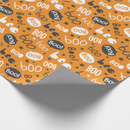 Papel De Presente Boo Halloween Handlettering on laranja