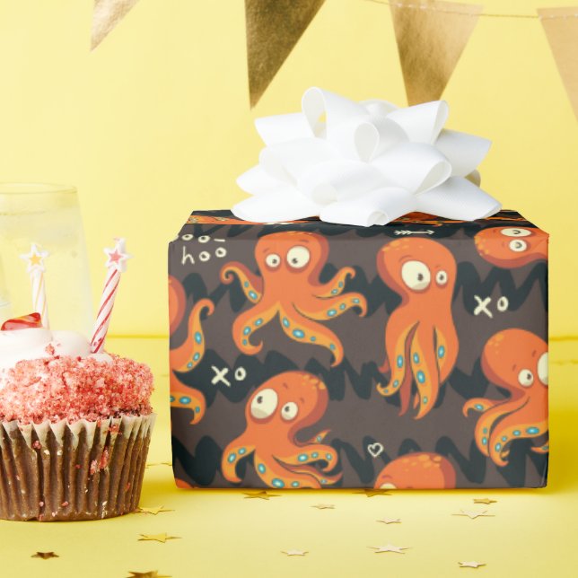 Papel De Presente Boo Octopus Orange & Black Kids Clothing & Décor (Festa de aniversário)