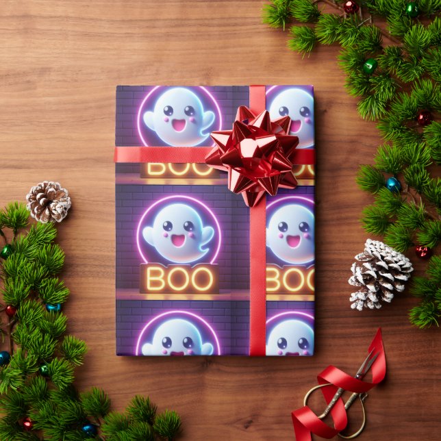 Papel De Presente BOO Yellow Halloween Ghost (Presente de Natal)