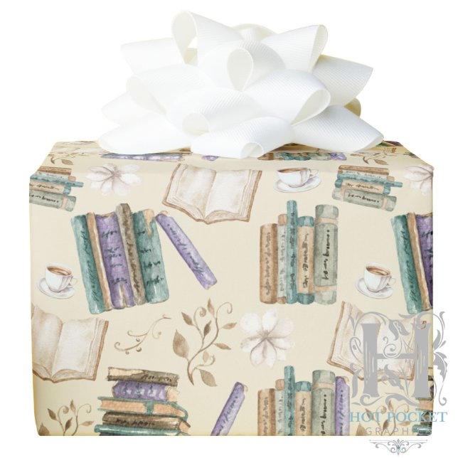 Papel De Presente Book Lover Wrapping Paper in Cream (Criador carregado)