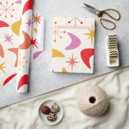 Papel De Presente Boomerang de Meados do Século com Estrelas Atômica