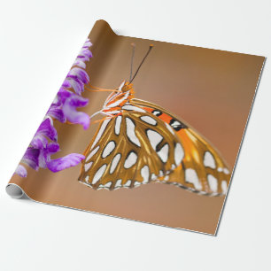 Papel De Presente Borboleta Amiga Laranja Brilhante do Golfo