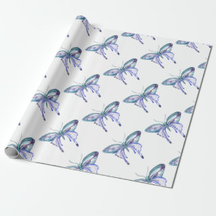 Papel De Presente borboleta azul aqua roxa aquarela