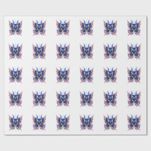 Papel De Presente Borboleta Azul Chama Rosa Asas Metálicas – Gótico