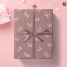 Papel De Presente Borboleta Boho Moderno Bebê Menina Neutro Mauve