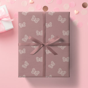 Papel De Presente Borboleta Boho Moderno Bebê Menina Neutro Mauve