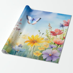 Papel De Presente Borboleta bonito de Aquarela no Jardim da Borbolet