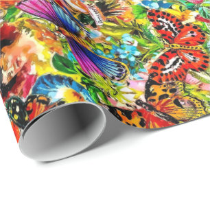 Papel De Presente Borboleta colorida do jardim do vintage floral