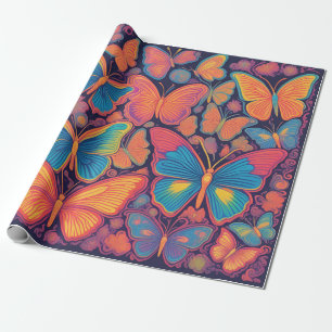 Papel De Presente Borboleta Colorida Vibrante Design vívida