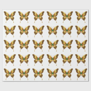 Papel De Presente Borboleta Cristal Esmeralda Dourada